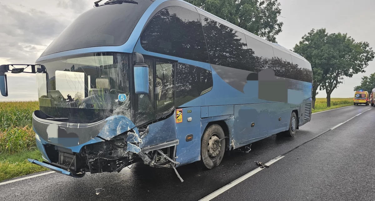 Wypadki drogowe, Zjechał przeciwległy uderzył autobus Groźny wypadek trasie Gniechowice Małuszów - zdjęcie, fotografia