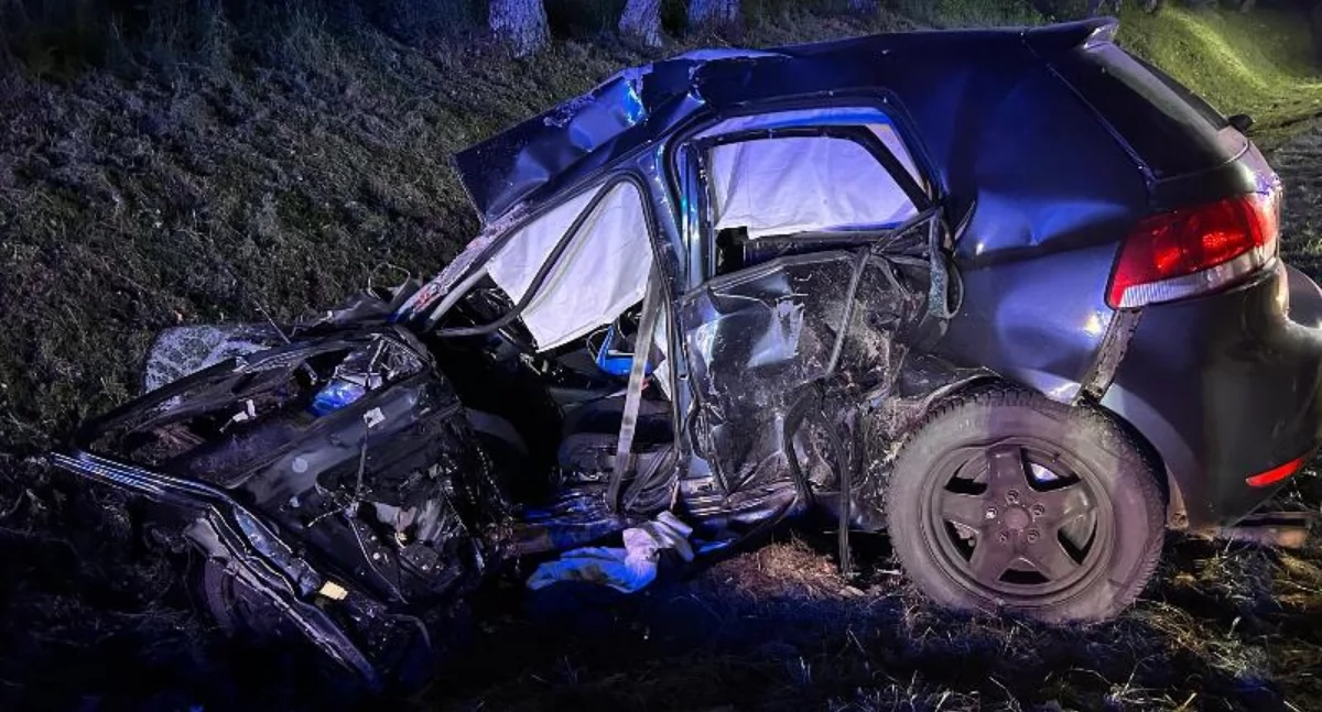 Wypadki drogowe, Tragiczny wypadek Miliczem żyje letni kierowca Volkswagena Golfa - zdjęcie, fotografia