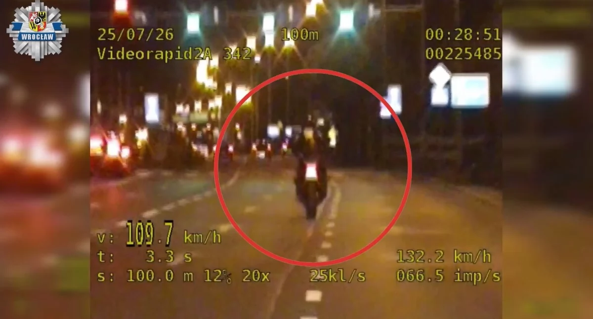 109 km/h na Legnickiej i jazda na jednym kole. Motocyklista dostał 3000 zł mandatu i 23 punkty