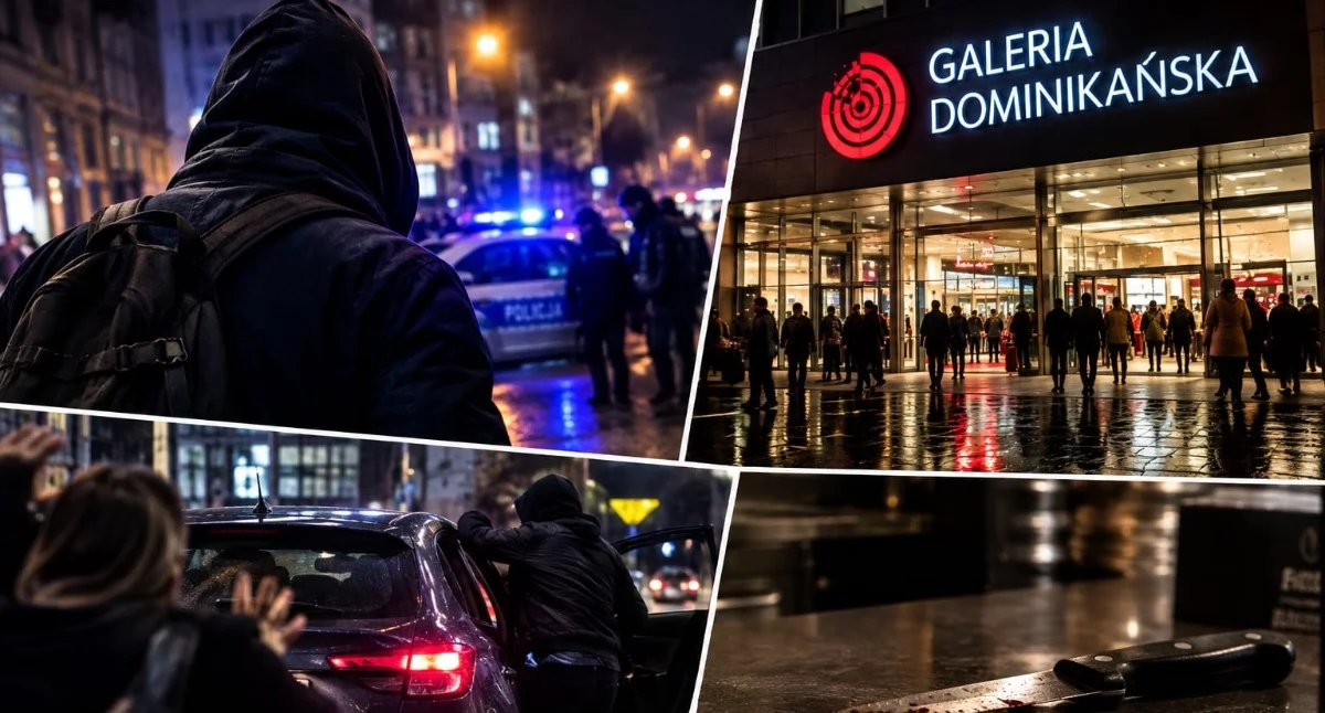 Atakował ludzi, ukradł samochód, a potem zabrał nóż z restauracji w Galerii Dominikańskiej. Nowe informacje po obławie na Trójkącie