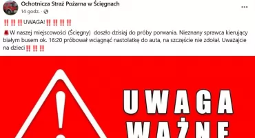 Próba porwania w Ścięgnach. Apel o czujność i rozwagę
